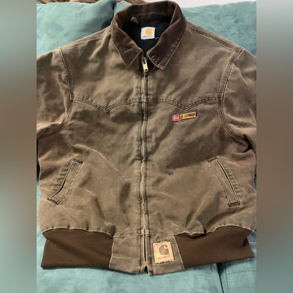 Vtg 90s Carhartt Santa Fe J14 CHT Quilted Flannel-Lined Sandstone Duck Jacket XL